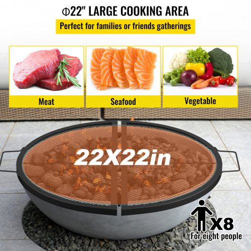 Fire Pit Cooking Grate 22 Inch, Foldable Round Cooking Grill Grates,Heavy Duty X-Marks BBQ Grill with Portable Handle & Support Wire for Outdoor Campfire Party & Gathering