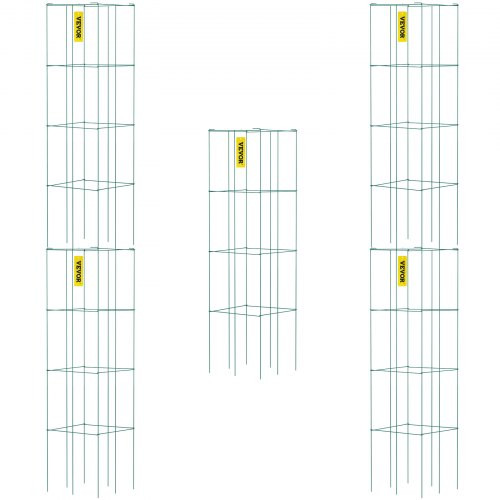 Tomato Cages, 11.8" x 11.8" x 46.1", 5 Packs Square Plant Support Cages, Green PVC-Coated Steel Tomato Towers for Climbing Vegetables, Plants, Flowers, Fruits