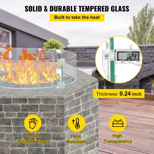 Fire Pit Wind Guard, 24 x 24 x 6 inch Glass Flame Guard, Round Glass Shield, 1/4-Inch Thick Fire Table, Clear Tempered Glass Flame Guard, Aluminum Alloy Feet for Propane, Gas, Outdoor
