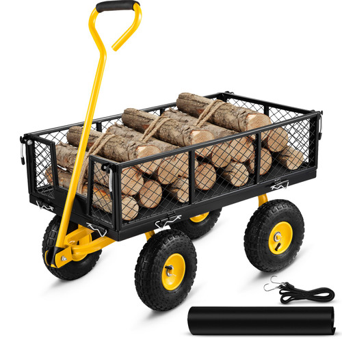 Steel Garden Cart, Heavy Duty 500 lbs Capacity, with Removable Mesh Sides to Convert into Flatbed, Utility Metal Wagon with 180ø Rotating Handle and 10 in Tires, Perfect for Garden, Farm, Yard Steel Garden Cart, Heavy Duty 500 lbs Capacity, with Removable Mesh Sides to Convert into Flatbed, Utility Metal Wagon with 180ø Rotating Handle and 10 in Tires, Perfect for Garden, Farm, Yard