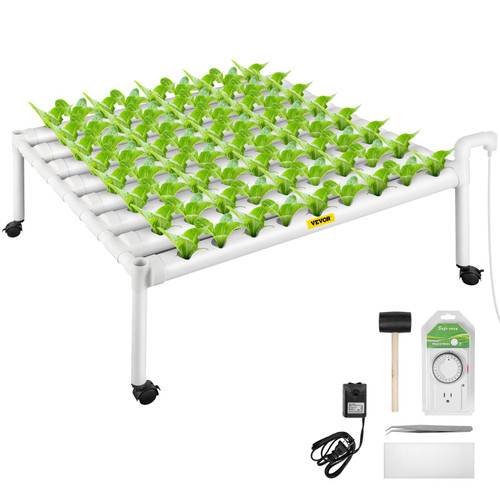 Hydroponics Growing System, 72 Sites 8 Food-Grade PVC-U Pipes, 1 Layer Indoor Planting Kit with Water Pump, Timer, Nest Basket, Sponge for Fruits, Vegetables, Herb, White