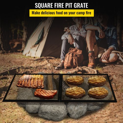 Fire Pit Cooking Grill Grate 36 x 15 in Foldable Rectangle Campfire BBQ Rack, Heavy Duty X-Marks with Portable Handle & Support Wire for Outdoor Picnic Party & Gathering, Black