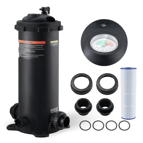 Replacement for Pool Cartridge Filter, 50Sq. Ft Filter Area Inground Pool Filter, Above Ground Swimming Pool Cartridge Filter System w/Polyester Cartridge, Corrosion-proof,Auto Pressure Relieve, 2 Unions Included