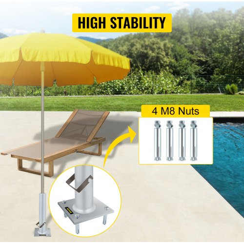 Umbrella Base, 2 in 1 Heavy Duty Umbrella Stand, Aluminum Umbrella's Holder Stand with 6" x 6" Base, Patio Umbrella Stand with 18.5" Height Pipes for 1.5"-2" Sunshade on Deck, Cement and Land
