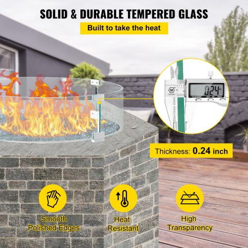 Fire Pit Wind Guard, 29.1x29.1x6 inch Glass Flame Guard, Round Glass Shield, 1/4-Inch Thick Fire Table, Clear Tempered Glass Flame Guard, Aluminum Alloy Feet for Propane, Gas, Outdoor