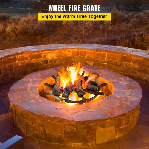 16in Fire Grate Log Grate ,Wagon Wheel Firewood Grates 10 Iron Bars, Fireplace Grates Burning Rack Holder 4 Legs for Indoor Chimney, Hearth Wood Stove and Outdoor Camping Fire Pit