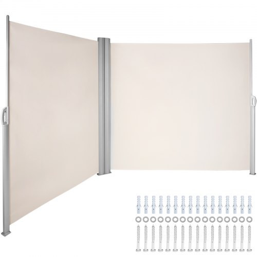 Beige Retractable 63''*236'' Awning-Rugged Full Aluminum Rust-Proof; Patio Sunshine Screen; Privacy Divider; Wind Screen. Longer Service Life, Suitable for Courtyard, Roof Terraces and Pools