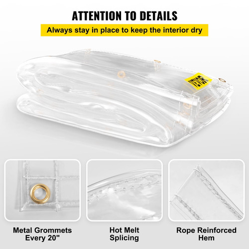 Clear Vinyl Tarp, 8 x 10 ft 20 Mil Thick, Heavy-Duty Waterproof Patio Enclosure, Tear and Weather Proof Transparent PVC Tarpaulin, with Brass Grommets and Reinforced Edges for Outdoor Cover