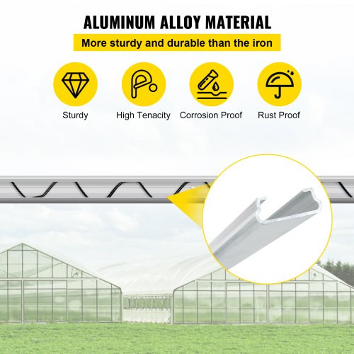 Spring Wire and Lock Channel,6.56ft Spring Lock & U-Channel Bundle for Greenhouse, 20 Packs PE Coated Spring Wire & Aluminum Alloy Channel, Plastic Poly Film or Shade Cloth Attachment w/Screws