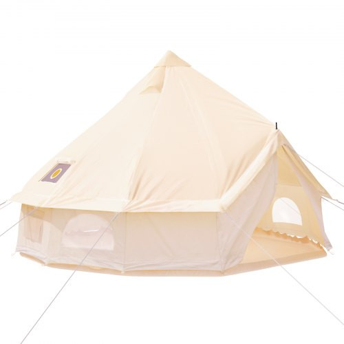 Canvas Bell Tent, Waterproof & Breathable 100% Cotton Retro and Luxury Yurt with Stove Jack, 5m Diameter, Large Canopy Used in Summer, for Family Camping, Outdoor Glamping, Party in 4 Seasons