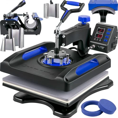 Heat Press Machine 15 x 15 Inch 8 in 1 Heat Press 800W Sublimation Machine 360Ã¸ Rotation Swing Away 8 in 1 Shirt Printing Machine Dual-Tube Heating for DIY T-Shirts Cap & Mugs Blue