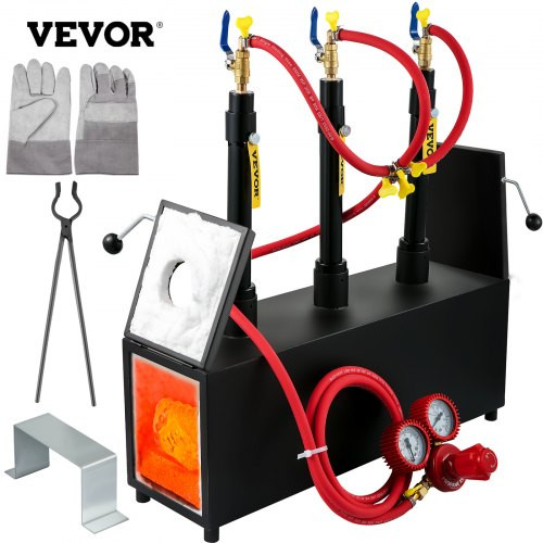 Propane Knife Forge, Farrier Furnace with Three Burners, Portable Square Metal Forge with Two Durable Doors, Large Capacity, for Blacksmithing, Knife Making, Forging Tools and Equipment