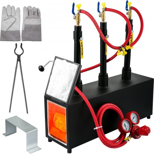 Propane Knife Forge, Farrier Furnace with Three Burners, Portable Square Metal Forge with Single Durable Door, Large Capacity, for Blacksmithing, Knife Making, Forging Tools and Equipment