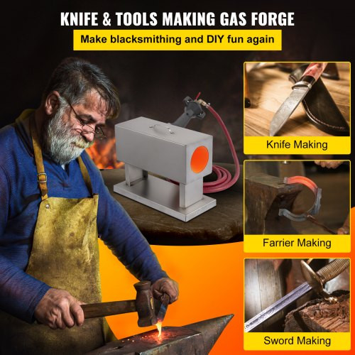 Propane Knife Forge, Blacksmithing Forge with Single Burner, Portable Mullite Propane Forge with Single Door, Large Capacity Farrier Forge, Square Propane Burner Forge for Knife and Tool Making