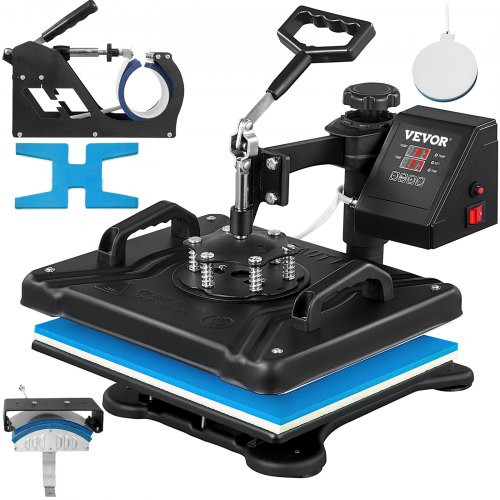 Heat Press Machine 12X15 Inch 5 in 1 Combo Heat Press Machine with 360 Degree Rotation Combo Sublimation Heat Press Machine for Cap Mug Plate T-Shirts and Shoes