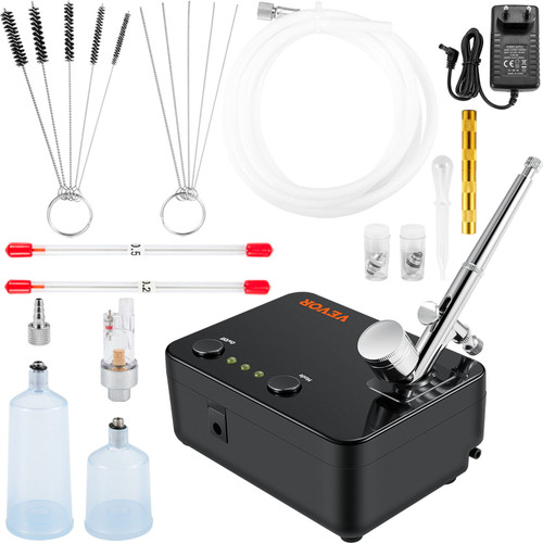 Airbrush Kit, Portable Airbrush Set with Compressor, Airbrushing System Kit w/Multi-Purpose Dual-Action Gravity Feed Airbrushes, Art Nail Cookie Tattoo Makeup