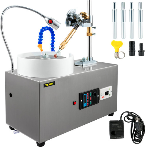 Gem Faceting Machine 180W Jade Grinding Polishing Machine 3000RPM Rock Polisher Jewel Angle Polisher with Faceted Manipulator Led Light and Water Pump Flat Grinder for Jewelry Polisher(110V)