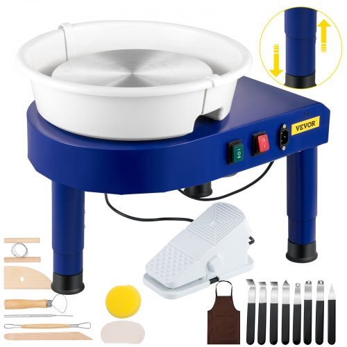 Pottery Wheel, 11in Ceramic Wheel Forming Machine, 0-300RPM Speed Manual Adjustable 0-7.8in Lift Leg, Foot Pedal Detachable Basin, Sculpting Tool Accessory Kit for Work Art Craft DIY