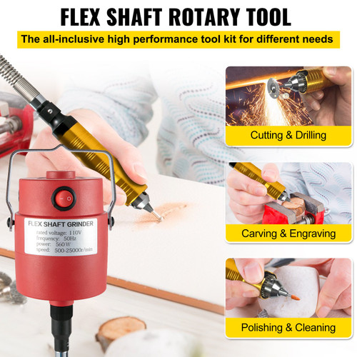 Flex Shaft Grinder 560W Rotary Tool with 1/4" 3-Jaw Chuck & Stepless Speed Foot Pedal Rotary Carver 500-25000RPM Hanging Grinding Machine 131PCS for Carving, Buffing,Drilling,Polishing