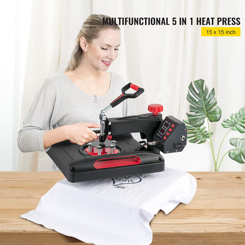 Heat Press 15x15, Upgraded Heat Press Machine 5 in 1, Anti-Scald, Fast-Heating, Swing Away Digital Control Multifunction Heat Press for Sublimation