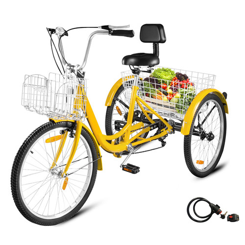 24" Adult Tricycle 3-Wheel 7 Speed Bicycle Trike Double Basket 330LBS Bike 24" Adult Tricycle 3-Wheel 7 Speed Bicycle Trike Double Basket 330LBS Bike