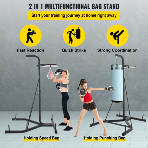 Heavy Bag Stand with Speed Ball , Height Adjustable Punching Bag Stand, Foldable Boxing Bag Stand Steel Sandbag Rack Freestanding Up to 132 lbs for Home and Gym Fitness.