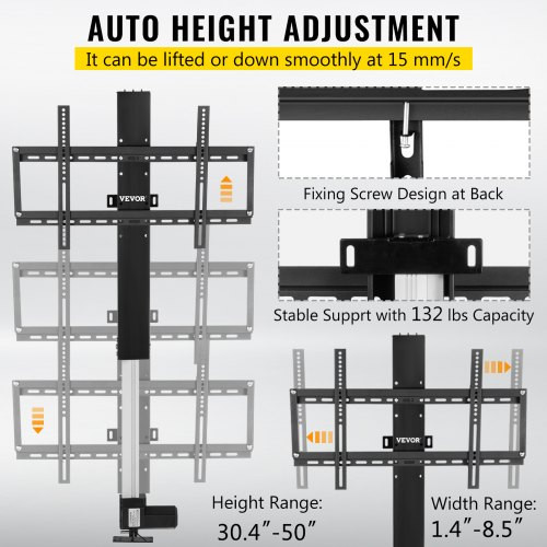 Motorized TV Lift Stroke Length 20 Inches Motorized TV Mount Fit for 28-32 Inch TV Lift with Remote Control Height Adjustable 30-50 Inch,Load Capacity 132 Lbs