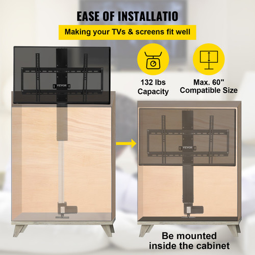 Motorized TV Lift Stroke Length 31 Inches Motorized TV Mount Fit for Max.60 Inch TV Lift with Remote Control Height Adjustable 42-73 Inch,Load Capacity 132 Lbs