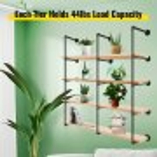 Industrial Pipe Shelves 4-Tier Wall Mount Iron Pipe Shelves 3 PCS Pipe Shelving Vintage Black DIY Pipe Bookshelf Each Holds 44lbs Open Kitchen Shelving for Bedroom & Living Room W/Accessories