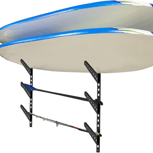 Surfboard Rack, 4 Tiers Wakeboard Rack, 50lbs Capacity Surfboard Rack for Wall, Surfboard Wall Mount Holds 4 Boards, Adjustable Surfboard Wall Rack w/ Steel Structure, Horizontal Surfboard Stand