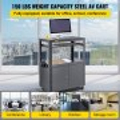 AV Cart, 27-41" Height Media Cart with Power Strip, 33 x 18" Presentation Cart with Locking Cabinet, Keyboard Tray and 2 Locking Brakes, 150 lbs Heavy-Duty AV Cart Fit for Office and School
