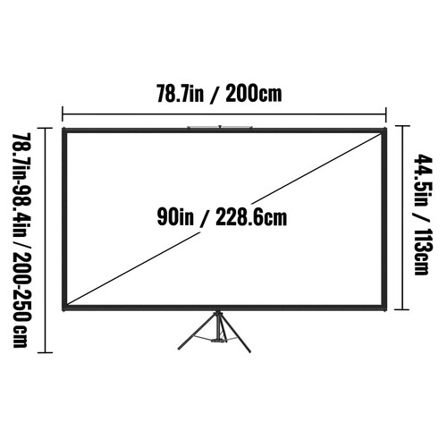 Tripod Projector Screen with Stand 90 inch 16:9 4K HD Projection Screen Stand Wrinkle-Free Height Adjustable Portable Screen for Projector Indoor &