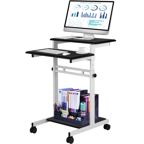 Mobile Standing Desk, Rolling Laptop Desk w/ Three Shelves, 34-47in Adjustable Height with Four 360Ã¸ Rotation Wheels for Home, Office