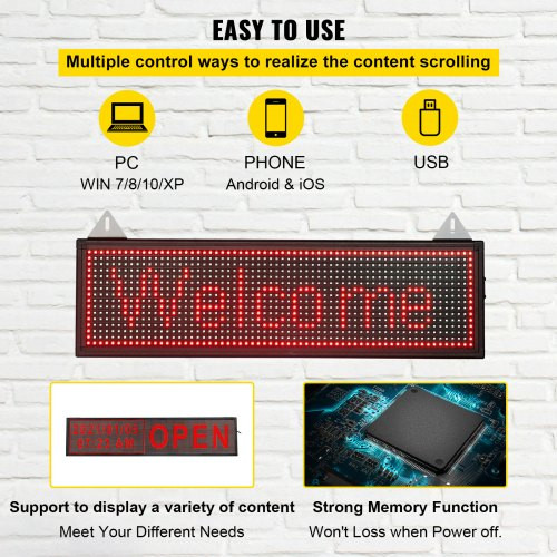 LED Scrolling Sign, 27" x 8" WiFi & USB Control P10 Programmable Display, Indoor Red High Resolution Message Board, High Brightness Electronic Sign, Perfect Solution for Advertising