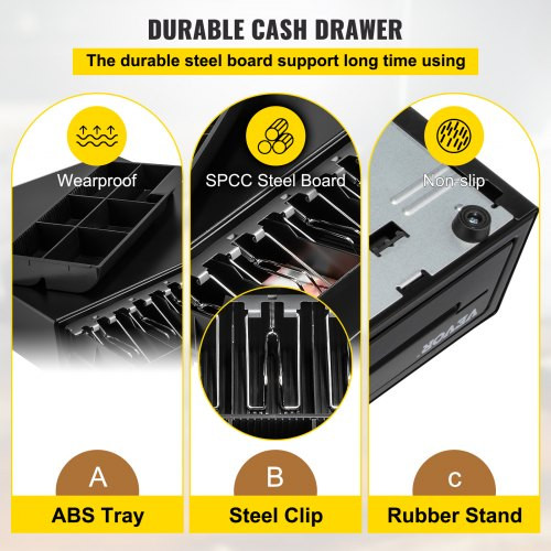 Cash Register Drawer, 16" 12 V, for POS System with 5 Bill 6 Coin Cash Tray, Removable Coin Compartment & 2 Keys Included, RJ11/RJ12 Cable for Supermarket, Bar, Coffee Shop, Restaurant