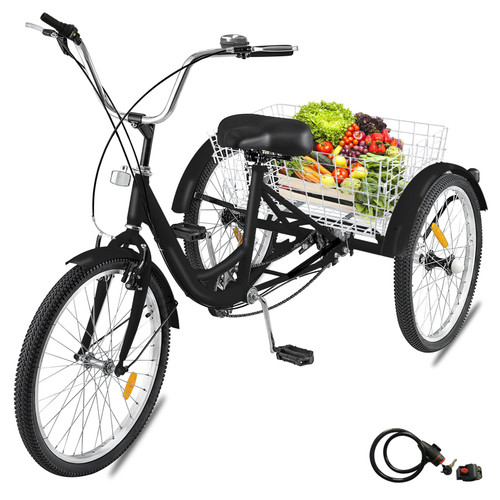 Adult Tricycle 24" 7-Speeds Trike 3-Wheel Bicycle w/ Basket & Lock for Shopping Adult Tricycle 24" 7-Speeds Trike 3-Wheel Bicycle w/ Basket & Lock for Shopping