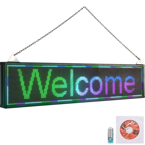 LED Scrolling Sign, 40" x 9" WiFi & USB Control, Full Color P6 Programmable Display, Indoor High Resolution Message Board, High Brightness Electronic