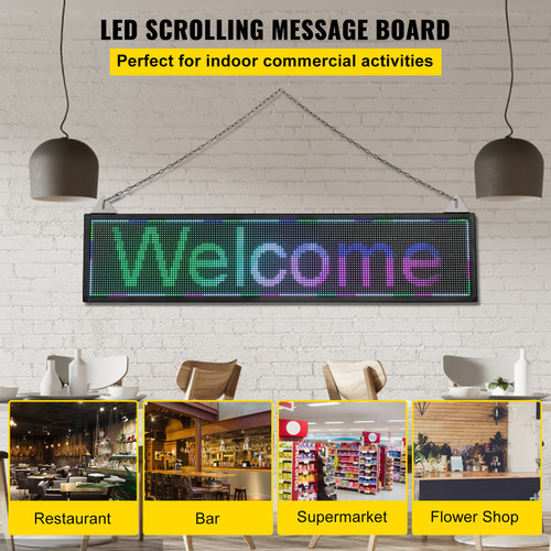 LED Scrolling Sign, 40" x 9" WiFi & USB Control, Full Color P6 Programmable Display, Indoor High Resolution Message Board, High Brightness Electronic