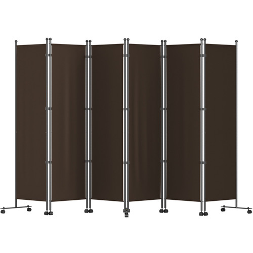 6 Panel Room Divider, 6 FT Tall, Freestanding & Folding Privacy Screen w/ Swivel Casters & Aluminum Alloy Frame, Oxford Bag Included, Room Partition for Office Home, 121" W x 14" D x 73"H, Brown