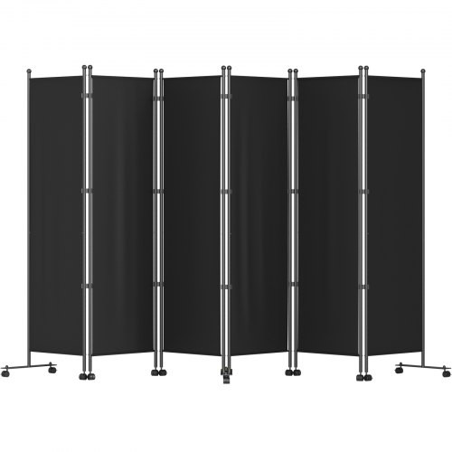 6 Panel Room Divider, 6 FT Tall, Freestanding & Folding Privacy Screen w/ Swivel Casters & Aluminum Alloy Frame, Oxford Bag Included, Room Partition for Office Home, 121" W x 14" D x 73"H, Black