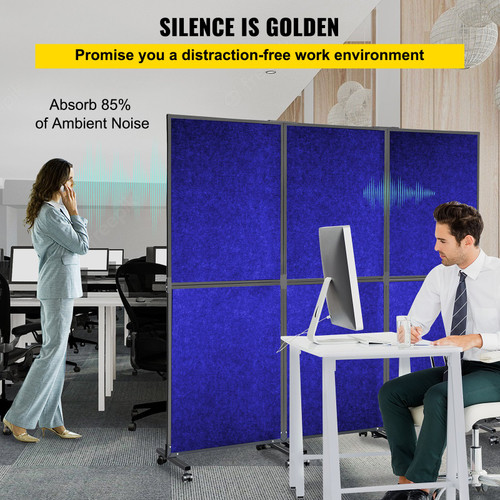 Acoustic Room Divider 72" x 66" Office Partition Panel 3 Pack Office Divider Wall Navy Blue Office Dividers Partition Wall Polyester & 45 Steel