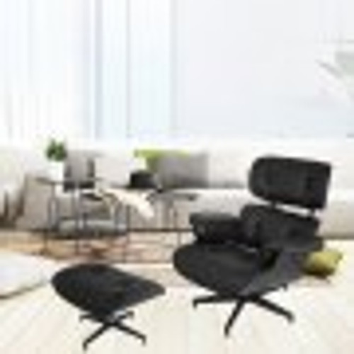 Classic Swivel Lounge Chair & Footrest Black PU Leather + Bentwood Classic Swivel Lounge Chair & Footrest Black PU Leather + Bentwood