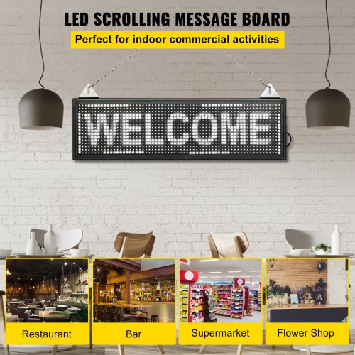 LED Scrolling Sign, 27" x 8" WiFi & USB Control P10 Programmable Display, Indoor White High Resolution Message Board, High Brightness Electronic Sign, Perfect Solution for Advertising
