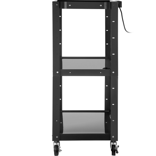 Steel AV Cart, 24-42" Height Adjustable Media Cart with Electric Power Cord, 24 x 32" Presentation Cart with 3 shelves, 150 LBS Rolling Projector