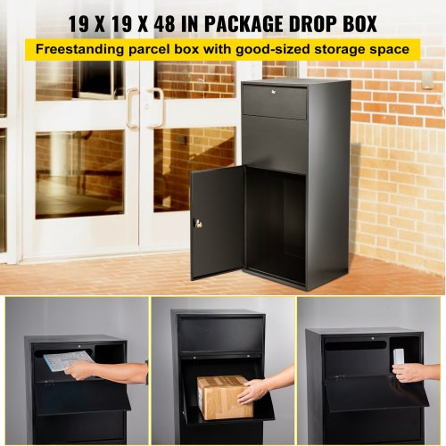 Mail Package Drop Box, 19" x 19" x 48" Package Parcel Box with Locking Letterbox, Parcel Drop Box, Delivery Box w/Anchoring Fittings, Secure Steel Mailbox for Curbside, Porch, Outside & Home