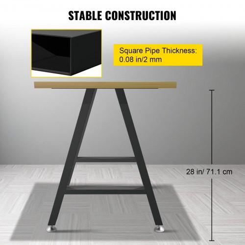 Metal Table Legs 28 x 17.7 inch A-Shaped Desk Legs Set of 2 Heavy Duty Bench Legs w/Polyurethane Coating, Furniture Legs w/ Floor Protectors, Wrought Iron Coffee Table Legs for Home DIY Black
