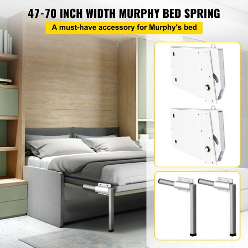 Murphy Mounting Wall Springs Mechanism Heavy Duty Support Hardware DIY Kit for King Queen Bed (Vertical), White