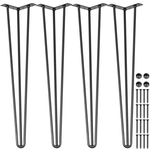 Hairpin Table Legs 24" Black Set of 4 Desk Legs 880lbs Load Capacity (Each 220lbs) Hairpin Desk Legs 3 Rods for Bench Desk Dining End Table Chairs Carbon Steel DIY Heavy Duty Furniture Legs