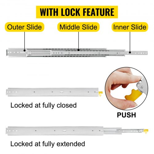 Heavy Duty Drawer Slides 60" Length, Locking Drawer Slides 500lbs Load Capacity Long Full Extension Drawer Slide 1 Pair Side Mount Ball Bearing Drawer Glides Push to Open Drawer Runners Rail