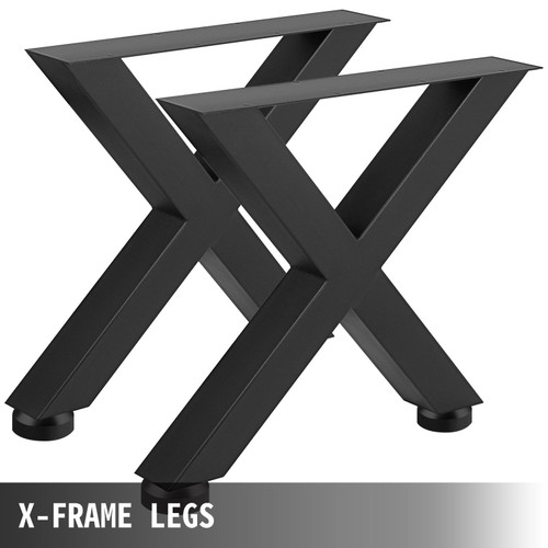 Set of 2 Steel Table Legs, 16''Height 15''Wide Dining Table Legs, Heavy Duty 3.1" Square Box Section X Frame Table Legs, 16x15x3.1 Inch Black Color Industrial Country Style Metal Dining Legs